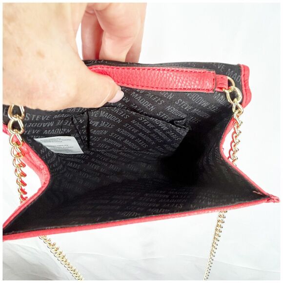 Steve Madden Crossbody Bag Purse Gold Chain Handle Coral Pink Faux Leather NEW - Picture 12 of 14